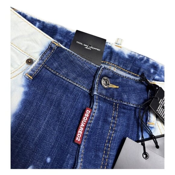DSQUARED 2 (NWT) Mid Rise Crop Bleach Tie Dye Designer Denim Jeans Size 4 Small - Picture 3 of 7